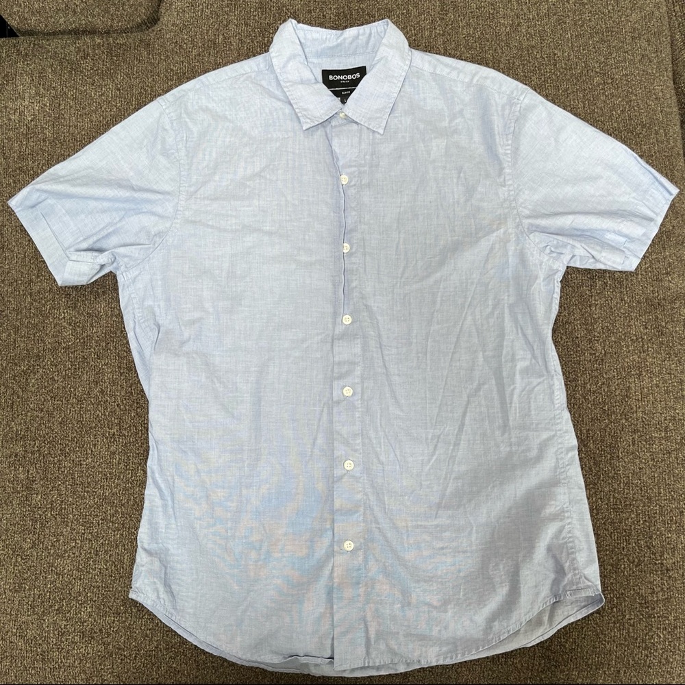 Bonobos Mens Shirt Short Sleeve Slim Fit Stretch Button Down Blue Size Large